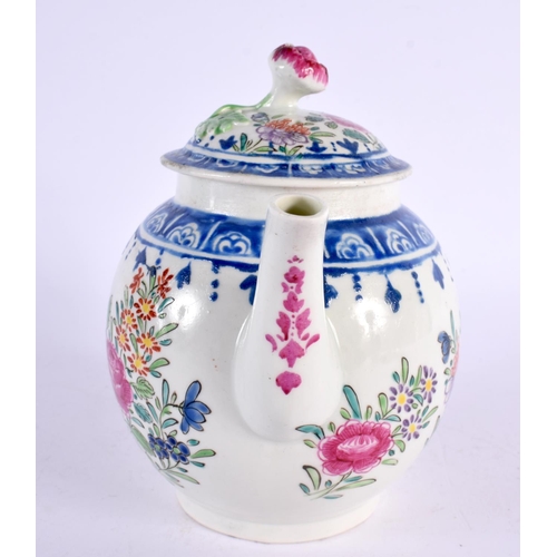 237 - 18th century Worcester teapot and cover painted in the factory with oriental style flowers, the dry ... 