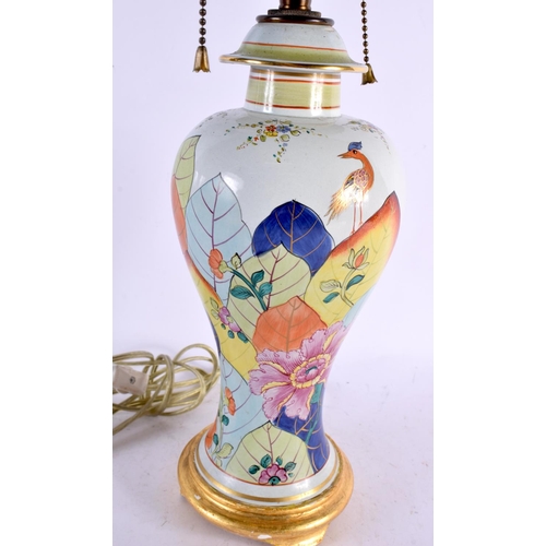 24 - A 19TH CENTURY ENGLISH PORCELAIN TOBACCO LEAF LAMP. 48 cm high.