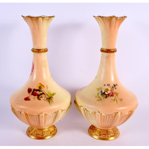 243 - Royal Worcester pair of blush ivory vases painted and gilded with flowers date mark 1899. 26cm high.... 