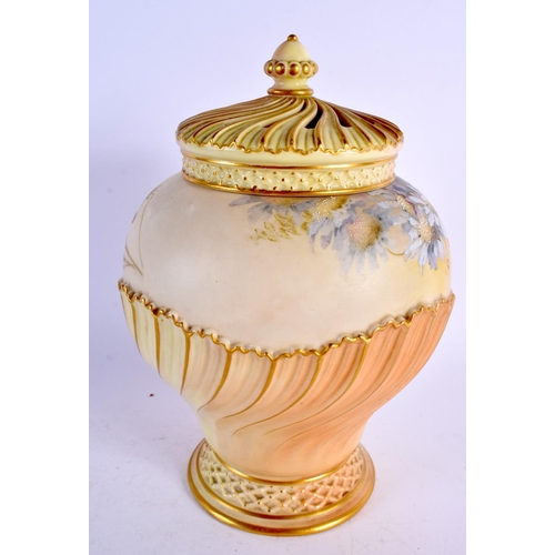 244 - Royal Worcester blush ivory pot pourri vase and cover enamelled with white flowers. 20cm high.