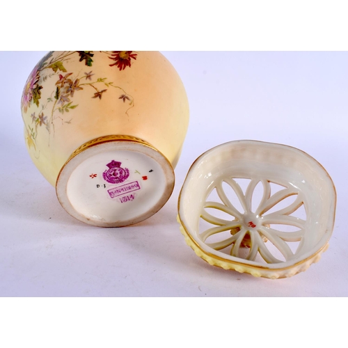 245 - Royal Worcester blush ivory pot pourri vase and cover painted and gilded with flowers. 13.5cm high.