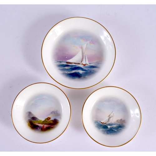 247 - Royal Worcester three pin trays, a large and small tray painted with a yachting scene by Raymond Rus... 