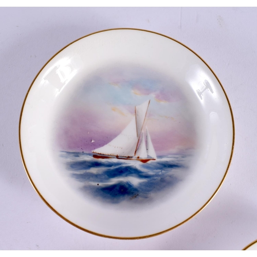 247 - Royal Worcester three pin trays, a large and small tray painted with a yachting scene by Raymond Rus... 