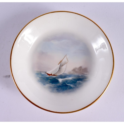 247 - Royal Worcester three pin trays, a large and small tray painted with a yachting scene by Raymond Rus... 