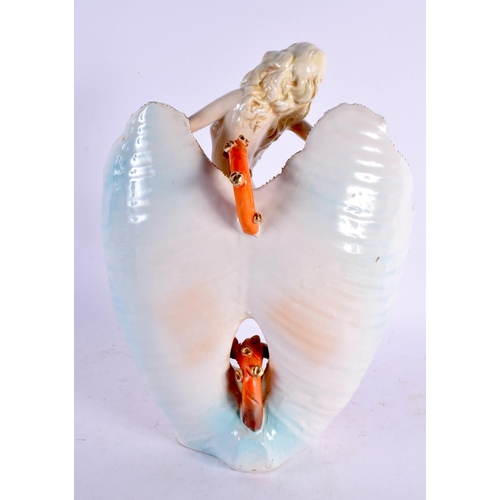 25 - AN ART DECO ITALIAN PORCELAIN FEMALE AND SHELL FIGURAL GROUP. 28 cm x 22 cm.