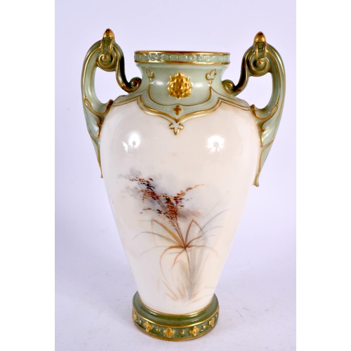 252 - Graingers Worcester painted with ducks in a reeded pond date mark 1901. 18.5cm high.