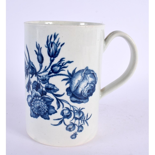 264 - 18th century Worcester mug printed in blue with the Natural Sprays pattern. 13cm high.