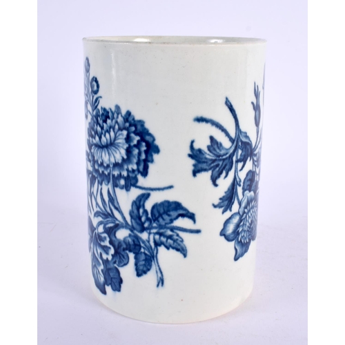 264 - 18th century Worcester mug printed in blue with the Natural Sprays pattern. 13cm high.