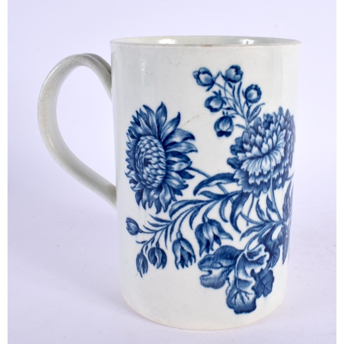 264 - 18th century Worcester mug printed in blue with the Natural Sprays pattern. 13cm high.