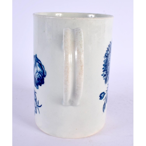 264 - 18th century Worcester mug printed in blue with the Natural Sprays pattern. 13cm high.