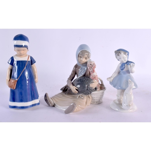 27 - A LLADRO FIGURE OF A GIRL WITH A TURKEY together with three Bing & Grondahl figures etc. Largest 18 ... 