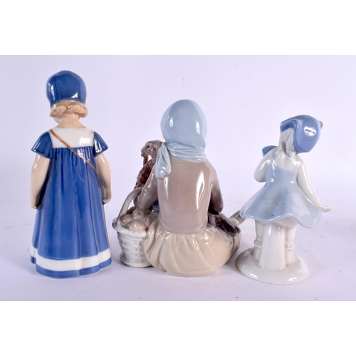 27 - A LLADRO FIGURE OF A GIRL WITH A TURKEY together with three Bing & Grondahl figures etc. Largest 18 ... 