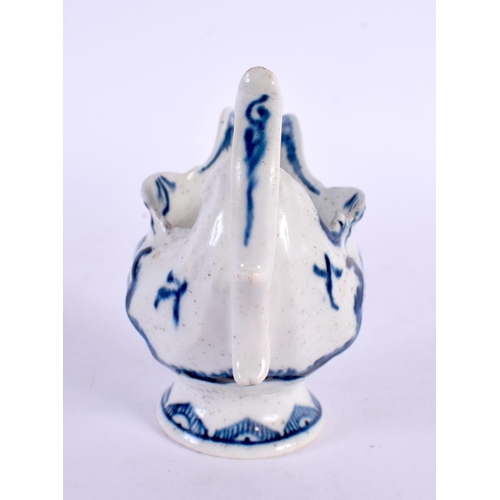 277 - 18th century Derby shell moulded ewer painted in underglaze blue with a half cell border. 6.5cm high... 