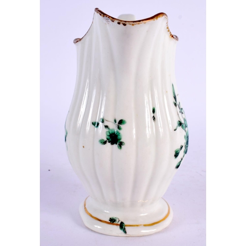 278 - 18th century Chelsea Derby fluted cream jug painted with green roses, gold anchor D marks. 12cm hi... 