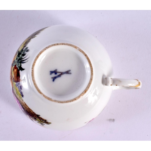 282 - 18th century Meissen teacup and saucer painted with children, crossed swords mark. Cup is 5cm high. ... 