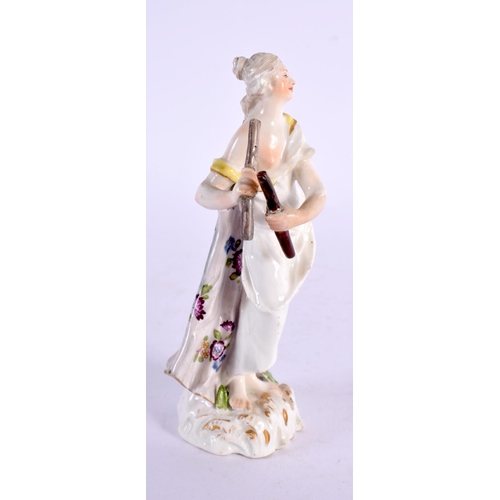 283 - Mid-18th century Meissen figure of a female musician standing and draped in classical robes, holding... 