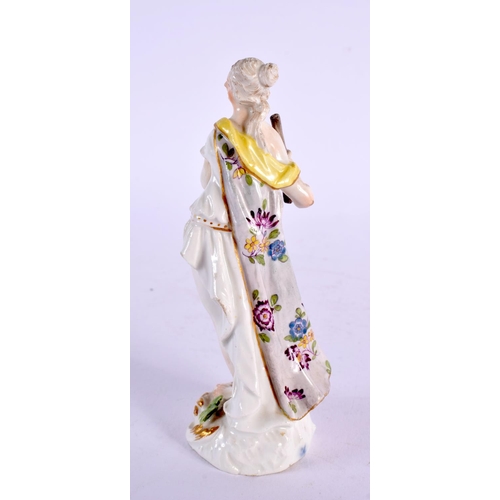 283 - Mid-18th century Meissen figure of a female musician standing and draped in classical robes, holding... 