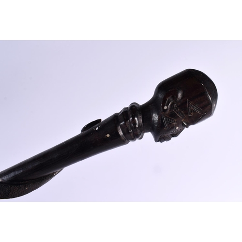 289 - TWO EARLY 20TH CENTURY AFRICAN TRIBAL CARVED HARDWOOD STAFF one engraved with scraified tattoos. Lar... 