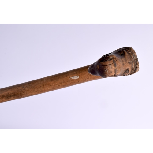 290 - AN UNUSUAL 19TH CENTURY GREEK CORFU CARVED FOLK ART WALKING CANE with horse and portrait head termin... 