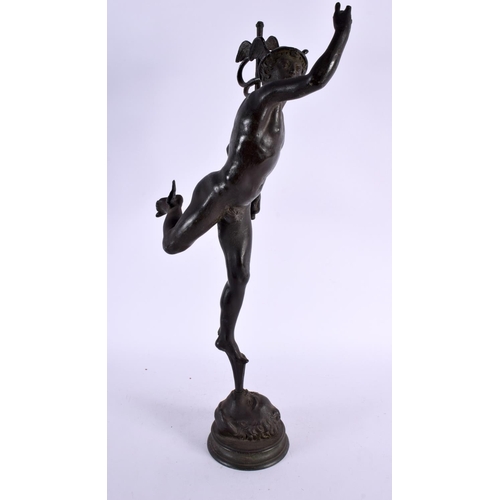 292 - A LARGE 19TH CENTURY EUROPEAN GRAND TOUR BRONZE FIGURE OF MERCURY modelled standing upon a portrait ... 