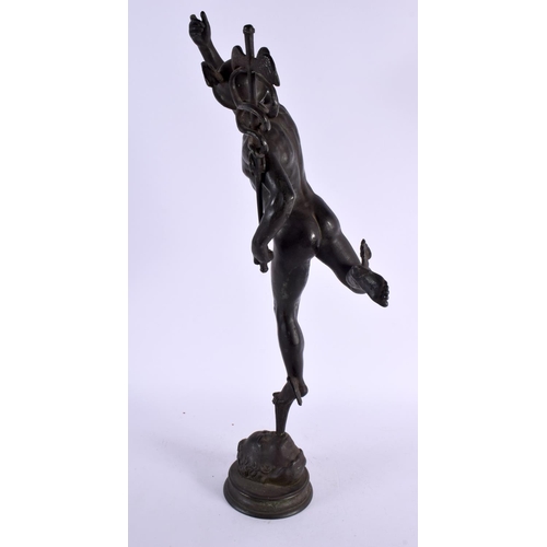 292 - A LARGE 19TH CENTURY EUROPEAN GRAND TOUR BRONZE FIGURE OF MERCURY modelled standing upon a portrait ... 