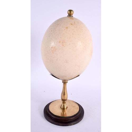 297 - AN EDWARDIAN TAXIDERMY BRONZE MOUNTED OSTRICH EGG. 28 cm high.