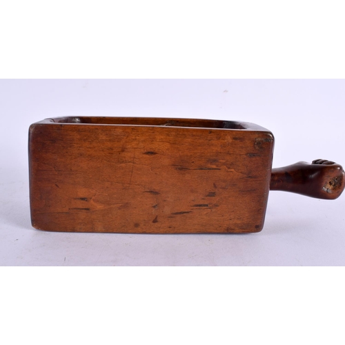 298 - A CHARMING MID 19TH CENTURY TREEN CARVED WOOD COLLECTION BOX formed with a clenched fist, dated 1843... 