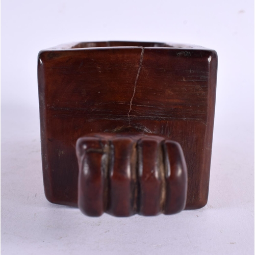 298 - A CHARMING MID 19TH CENTURY TREEN CARVED WOOD COLLECTION BOX formed with a clenched fist, dated 1843... 