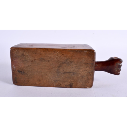 298 - A CHARMING MID 19TH CENTURY TREEN CARVED WOOD COLLECTION BOX formed with a clenched fist, dated 1843... 