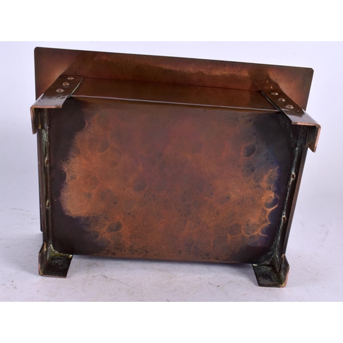 300 - AN ARTS AND CRAFTS COPPER AND RUSKIN ENAMEL CASKET with rising lid. 15 cm x 12 cm.