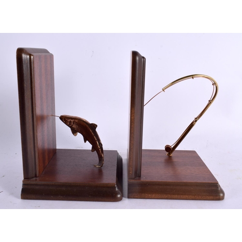 307 - AN UNUSUAL PAIR OF GENTLEMANS SALMON FLY FISHING BOOK ENDS. 17 cm x 24 cm overall.