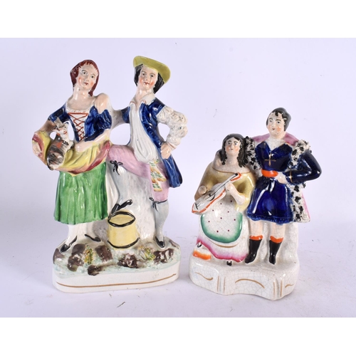 31 - FIVE 19TH CENTURY STAFFORDSHIRE POTTERY FIGURES. Largest 30 cm x 10 cm. (5)