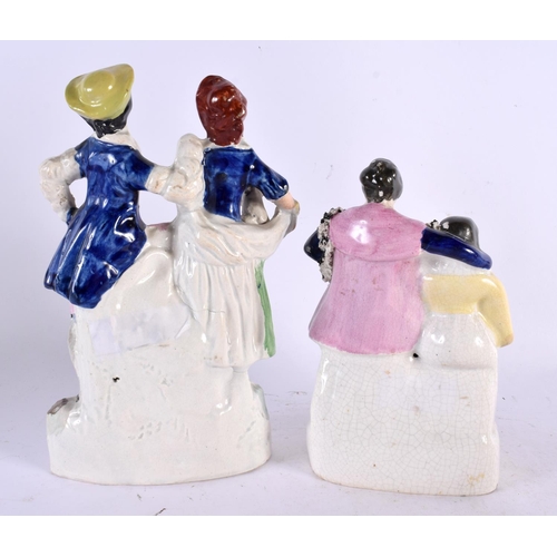 31 - FIVE 19TH CENTURY STAFFORDSHIRE POTTERY FIGURES. Largest 30 cm x 10 cm. (5)