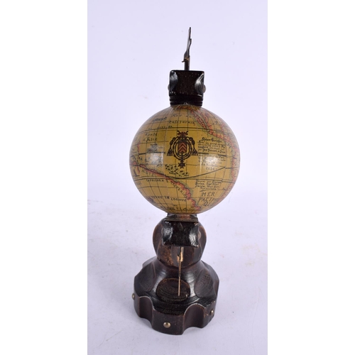 310 - AN UNUSUAL BAVARIAN BLACK FOREST KEY RACK together with a spinning terrestrial globe. Largest 21 cm ... 