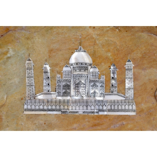 315 - AN INDIAN CARVED SOAPSTONE TAJ MAHAL RETICULATED PLATE. 23 cm wide.