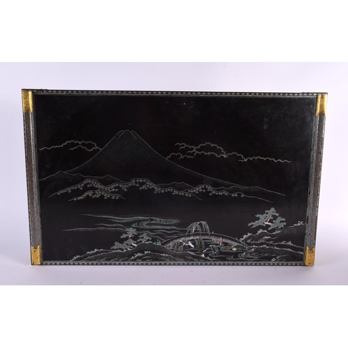 326 - A FINE 18TH/19TH CENTURY JAPANESE EDO PERIOD BLACK LACQUER TABLE decorated with mother of pearl and ... 