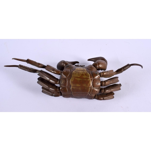 330 - A 19TH CENTURY JAPANESE MEIJI PERIOD BRONZE OKIMONO OF A CRAB of naturalistic form. 16 cm x 7 cm.