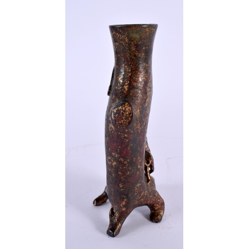 336 - A RARE CHINESE QING DYNASTY POLYCHROMED LACQUER BRONZE VASE formed as a male upon a horse roaming un... 