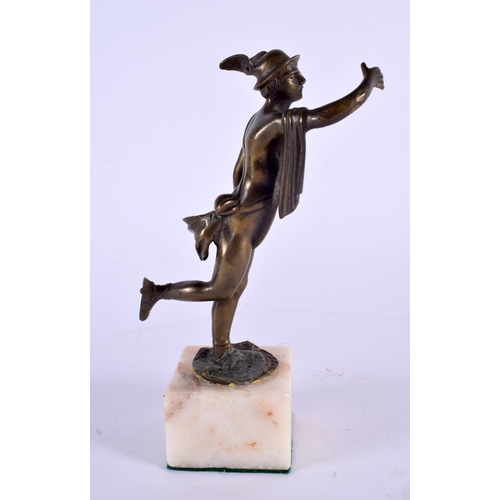 342 - A 19TH CENTURY FRENCH GRAND TOUR FIGURE OF A WINGED MESSENGER upon a marble base. 21 cm high.