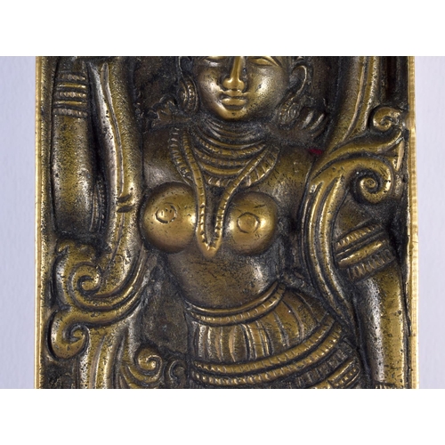 352 - AN EARLY 20TH CENTURY INDIAN BRONZE BUDDHISTIC BUDDHA PLAQUE modelled with a standing deity. 17 cm x... 