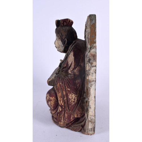 353 - AN 18TH/19TH CENTURY JAPANESE KOREAN EDO PERIOD PAINTED WOOD FIGURE modelled as a seated female. 21 ... 