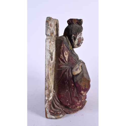 353 - AN 18TH/19TH CENTURY JAPANESE KOREAN EDO PERIOD PAINTED WOOD FIGURE modelled as a seated female. 21 ... 