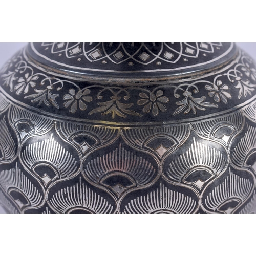 358 - A FINE 19TH CENTURY MIDDLE EASTERN SILVER INLAID BIDRI WARE VASE of bulbous form, decorated with flo... 