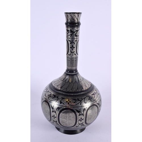 359 - A FINE 19TH CENTURY MIDDLE EASTERN SILVER INLAID BIDRI WARE VASE of bulbous form, decorated with ang... 