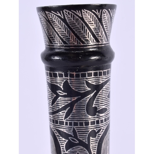 359 - A FINE 19TH CENTURY MIDDLE EASTERN SILVER INLAID BIDRI WARE VASE of bulbous form, decorated with ang... 