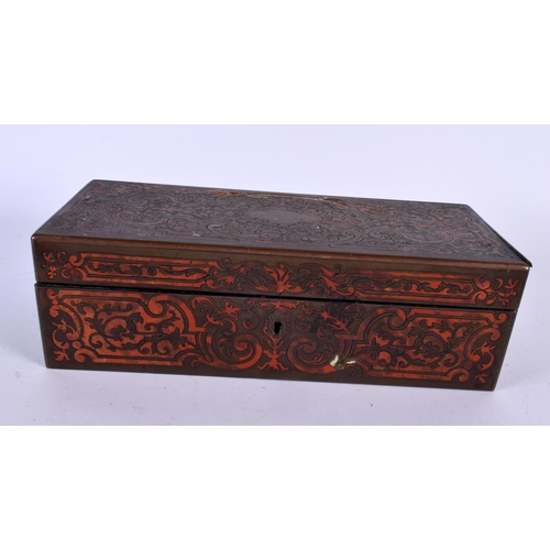 363 - AN EARLY 19TH CENTURY FRENCH BOULLE TORTOISESHELL BOX together with an Anglo indian fan shaped box. ... 