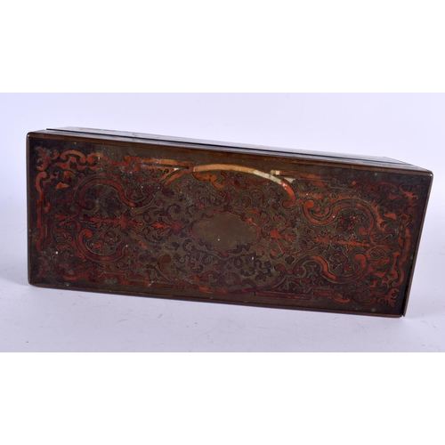 363 - AN EARLY 19TH CENTURY FRENCH BOULLE TORTOISESHELL BOX together with an Anglo indian fan shaped box. ... 