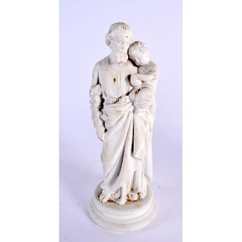 372 - AN ANTIQUE PARIAN WARE FIGURE OF A SAINT together with an Iden pottery vase. Largest 23 cm high. (2)