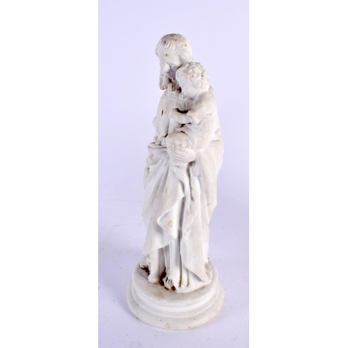 372 - AN ANTIQUE PARIAN WARE FIGURE OF A SAINT together with an Iden pottery vase. Largest 23 cm high. (2)