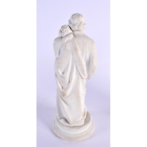 372 - AN ANTIQUE PARIAN WARE FIGURE OF A SAINT together with an Iden pottery vase. Largest 23 cm high. (2)